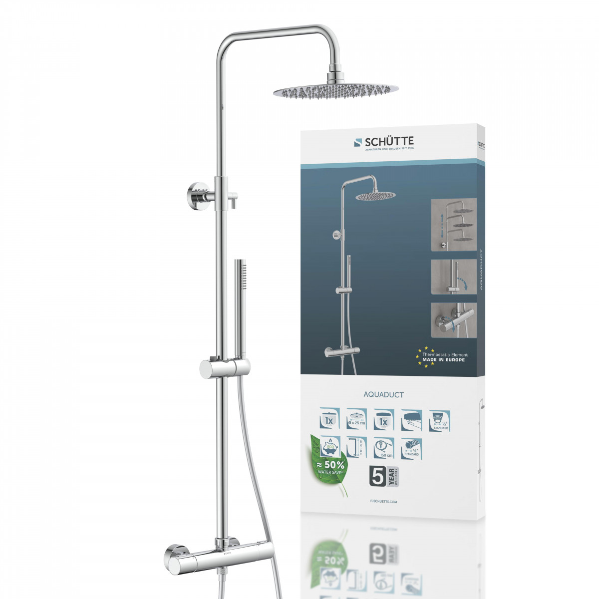 AQUADUCT Overhead shower set with thermostatic tray, Chrome