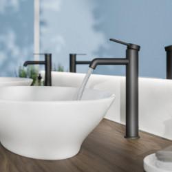 LOS ANGELES, Wash basin mixer for countertop washbasin, Black matt