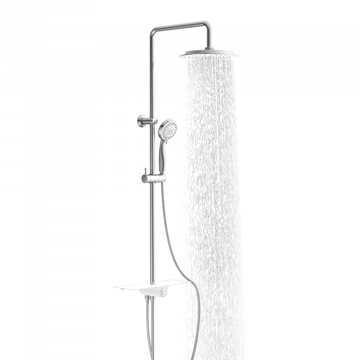 AQUASTAR Overhead shower set, chrome/ white, with tray (mid diverter)