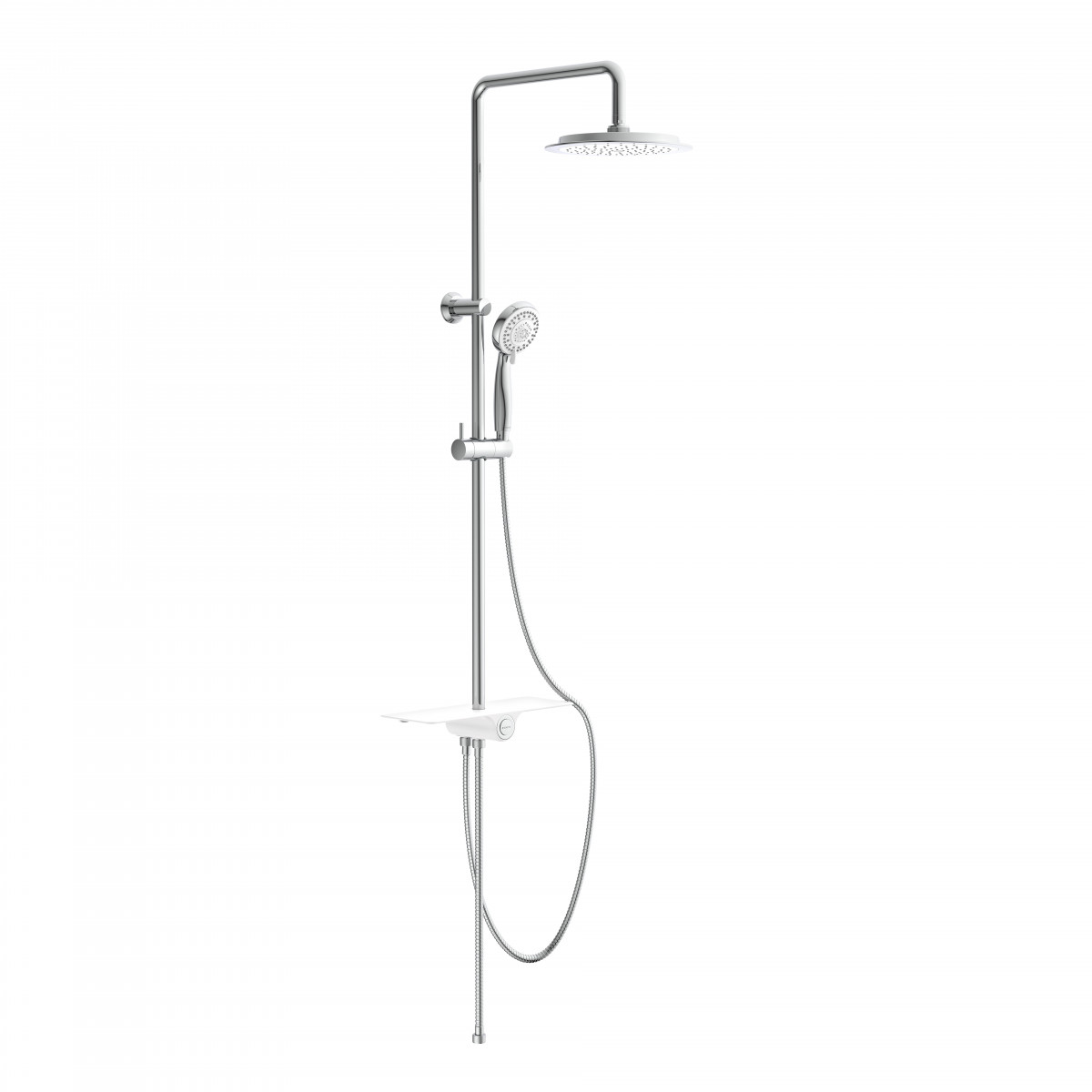 AQUASTAR Overhead shower set, chrome/ white, with tray (mid diverter)