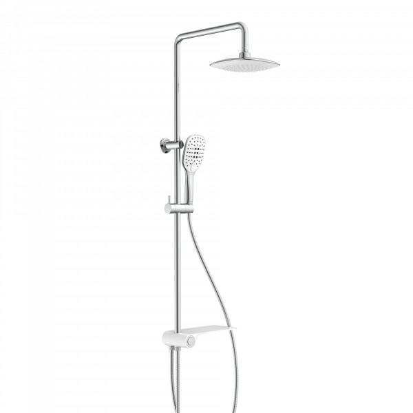 AQUASTAR Overhead shower set, chrome/ white, with tray (lateral diverter)