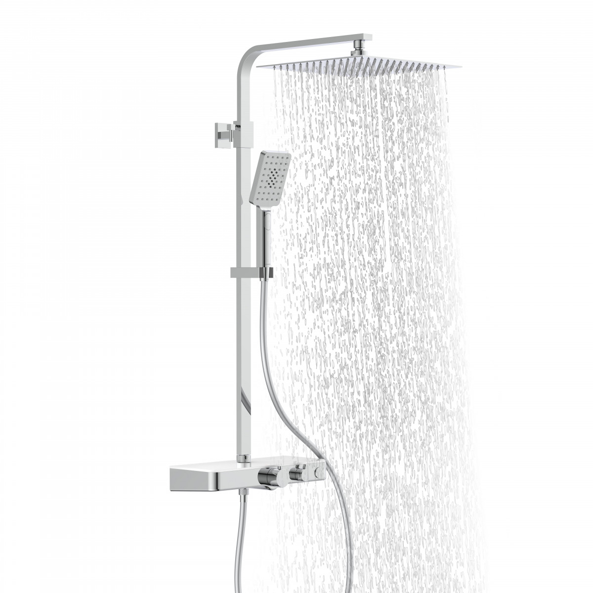 OCEAN Overhead shower set, chrome/ white, with thermostatic tray