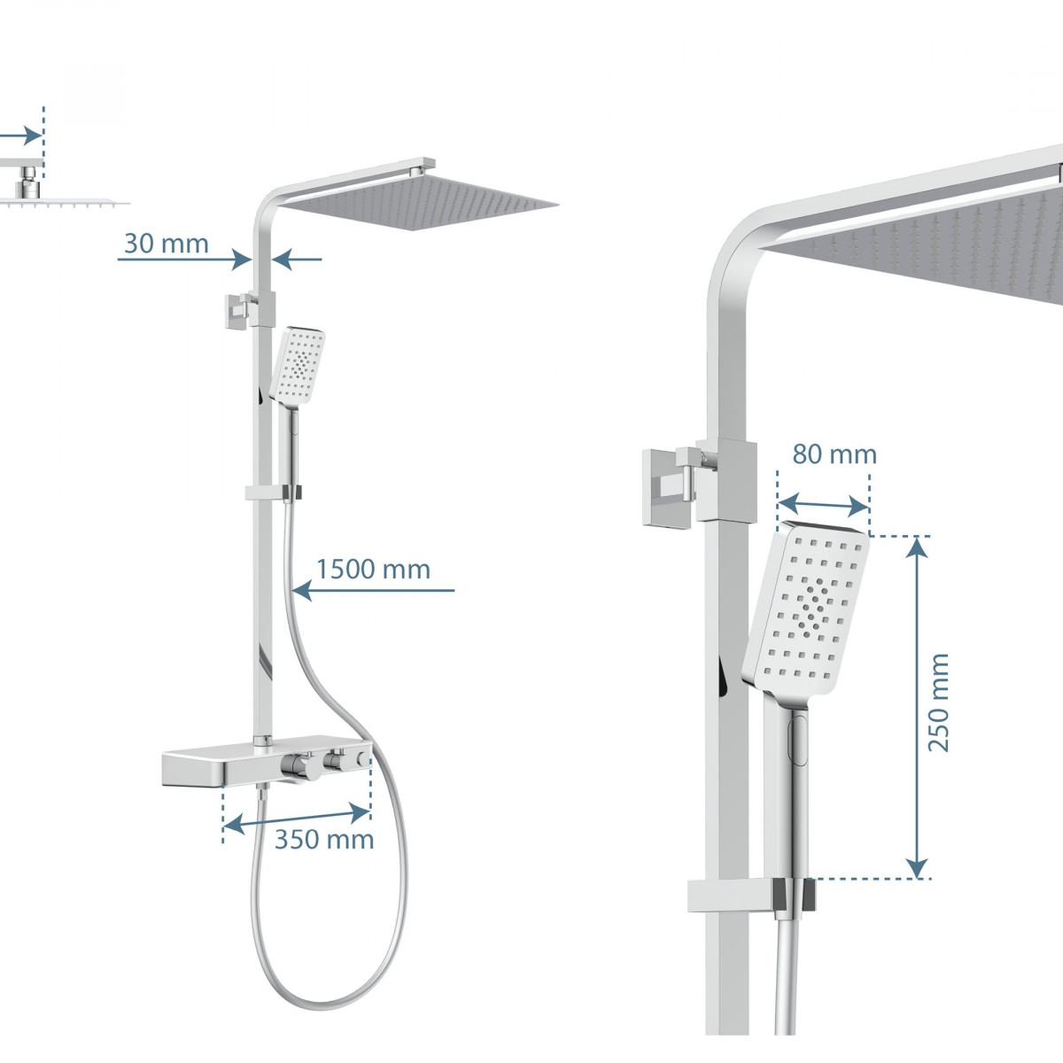 OCEAN Hoofddoucheset met thermostatische thermostaatkraan, chroom/wit, met planchet