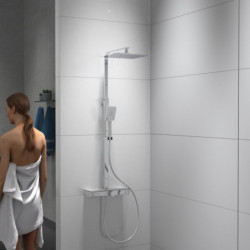 OCEAN Overhead shower set, chrome/ white, with thermostatic tray