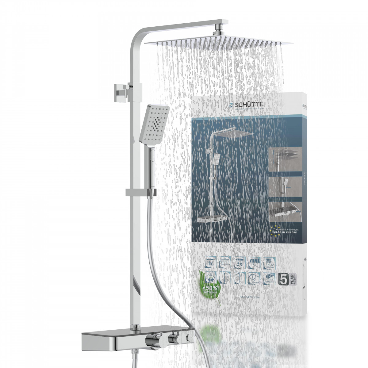 OCEAN Overhead shower set, anthracite, with thermostatic tray