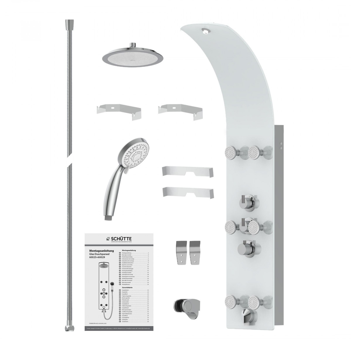 LANZAROTE Shower panel III, with thermostatic mixer, glass/ white