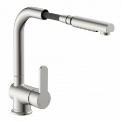 LONDON Sink mixer, stainless steel look, with pull-out spout