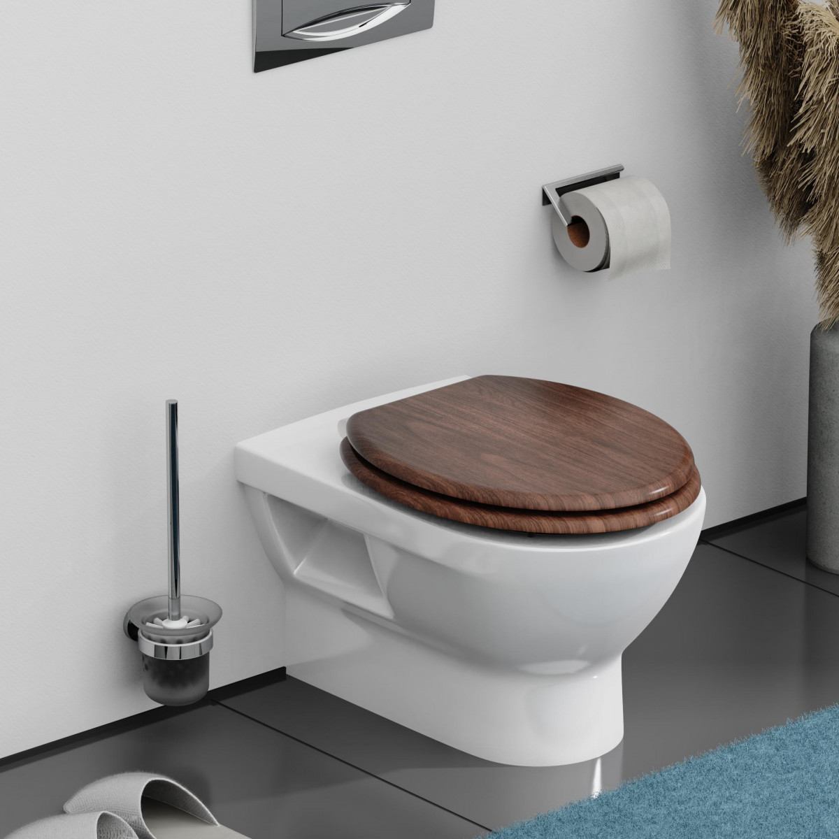 MDF WC-Bril DARK WOOD met Valrem