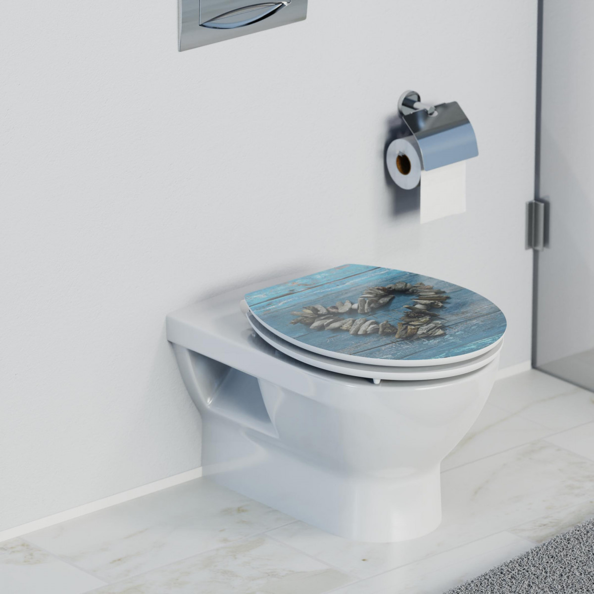 Abattant WC en MDF HG SHELL HEART avec Frein de Chute