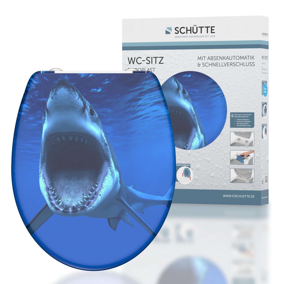 Duroplast WC-Sitz SHARK, mit Absenkautomatik und Schnellverschluss