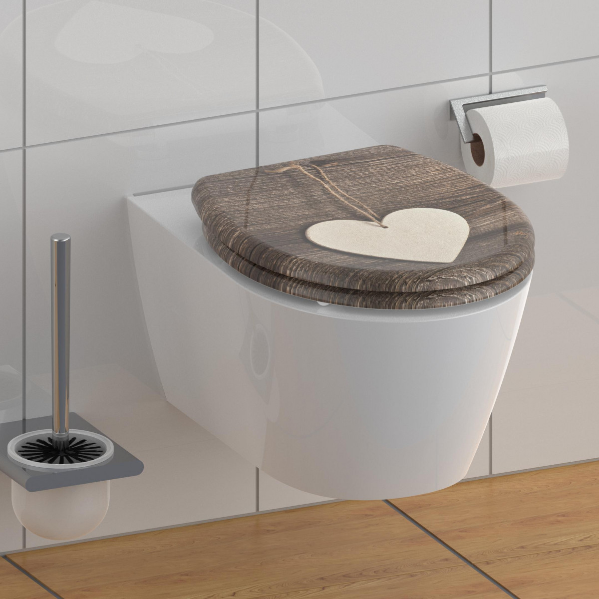 Abattant WC en Duroplast WOOD HEART avec Frein de Chute et Déclipsable