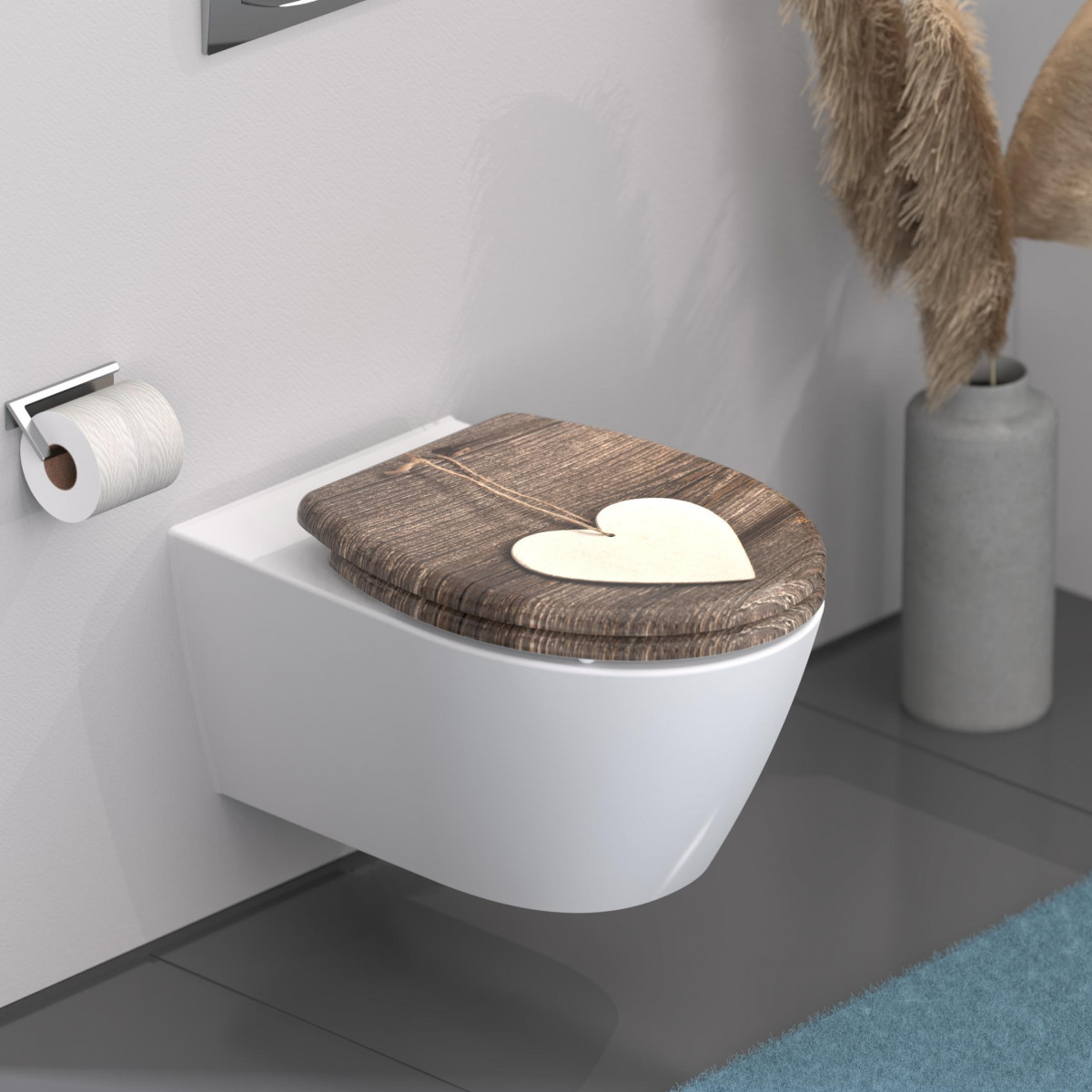 Abattant WC en Duroplast WOOD HEART avec Frein de Chute et Déclipsable