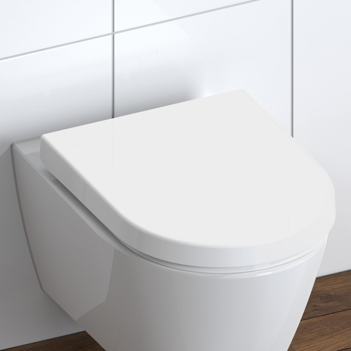 Abattant WC en Duroplast en forme de D WHITE avec Frein de Chute et Déclipsable