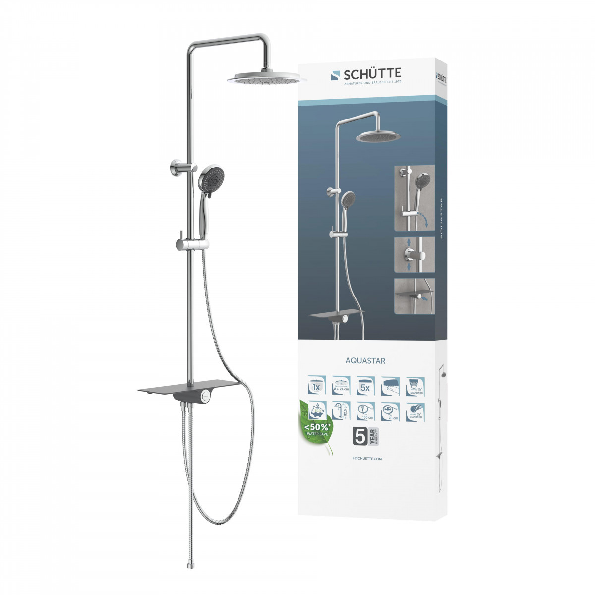 AQUASTAR Overhead shower set, chrome/ anthracite, with tray (mid diverter)