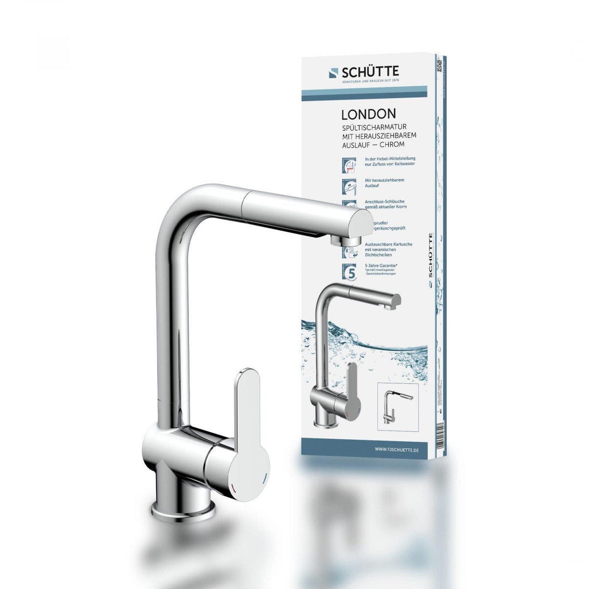 LONDON Sink mixer, chrome, with pull-out spout