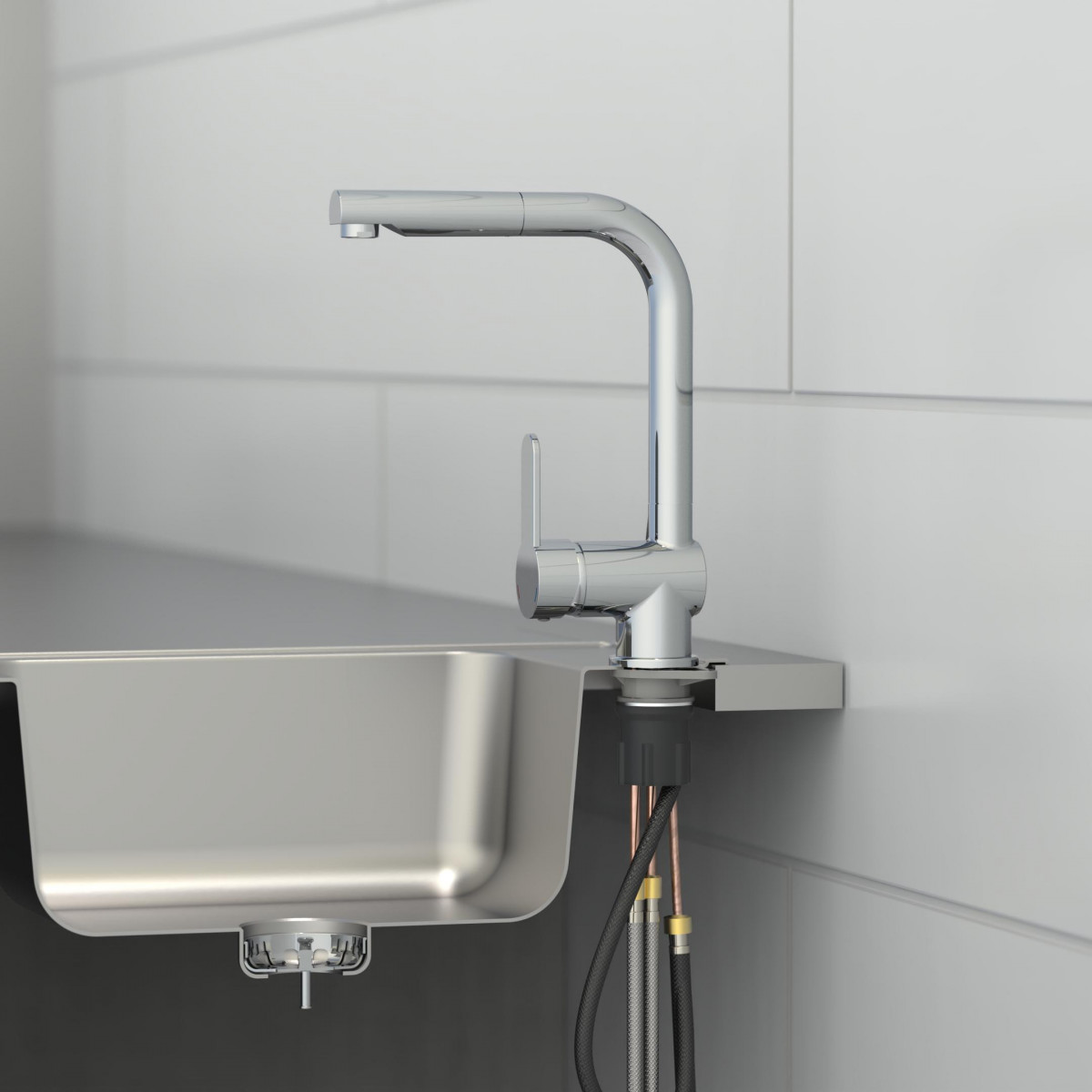 LONDON Sink mixer, chrome, with pull-out spout