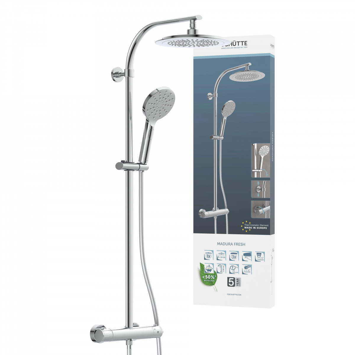 MADURA FRESH Overhead shower set, chrome, with thermostatic faucet