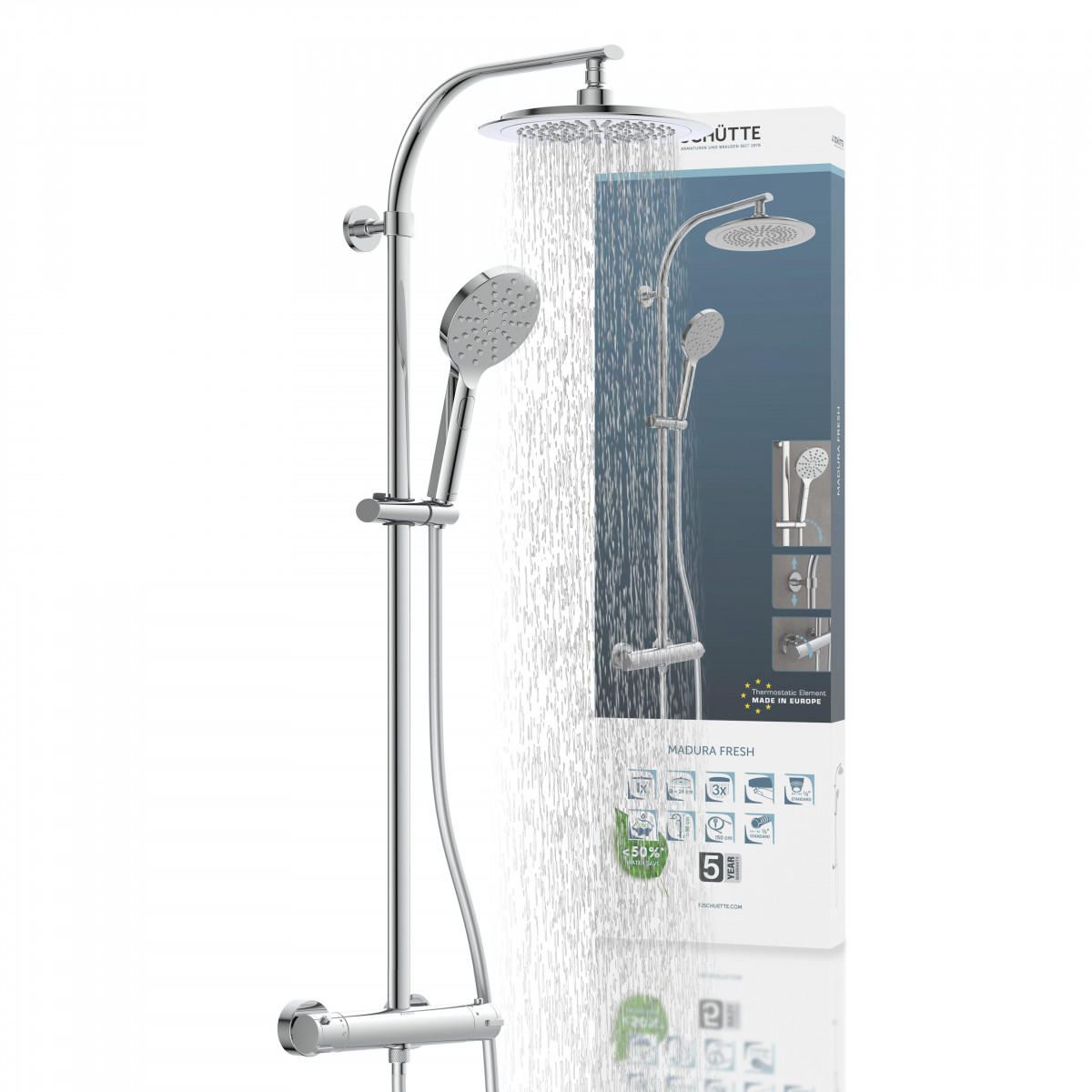 MADURA FRESH Set de douche à l'envers avec mitigeur thermostatique, Chromé