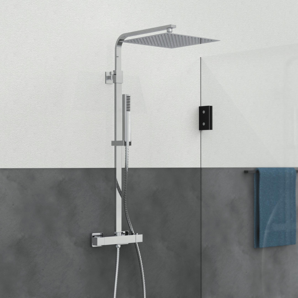 SUMBA Set de douche à l'envers avec mitigeur thermostatique, Chromé