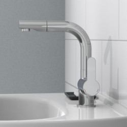 LONDON Wash basin mixer, chrome, with pull-out hair sprayer