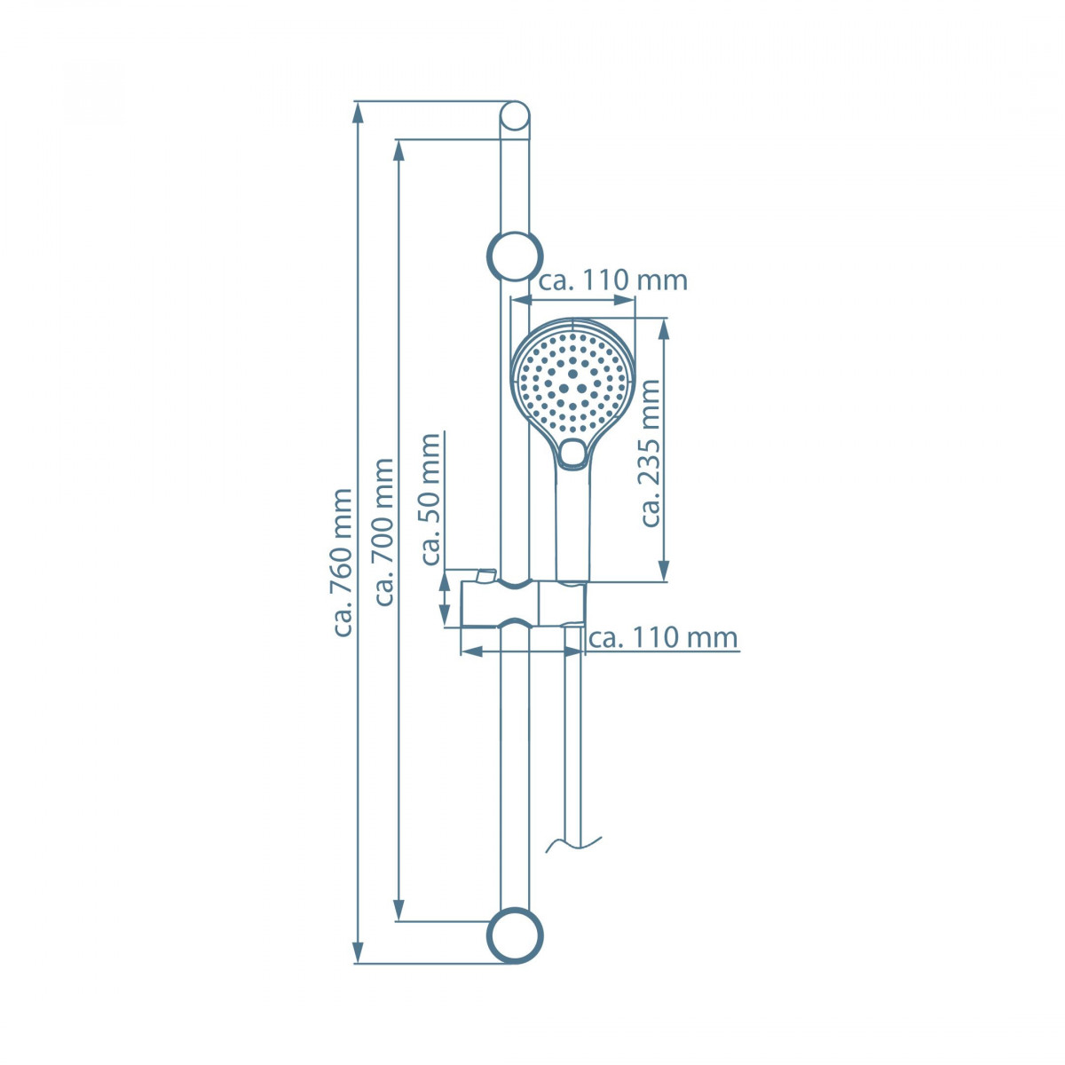 Shower rail set, chrome, adhesive