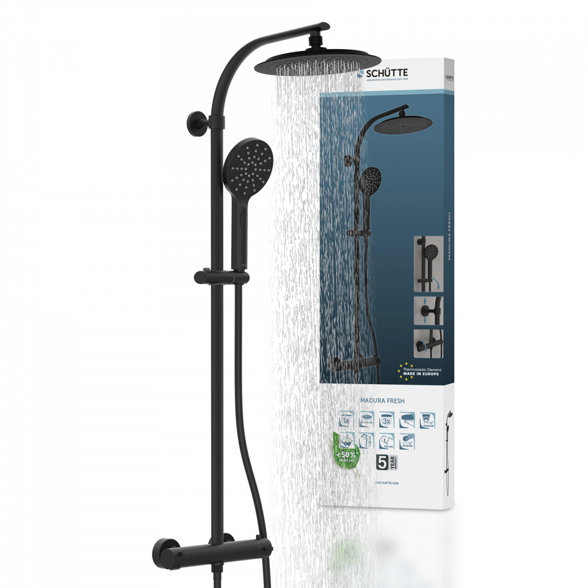 MADURA FRESH Overhead shower set, black matt