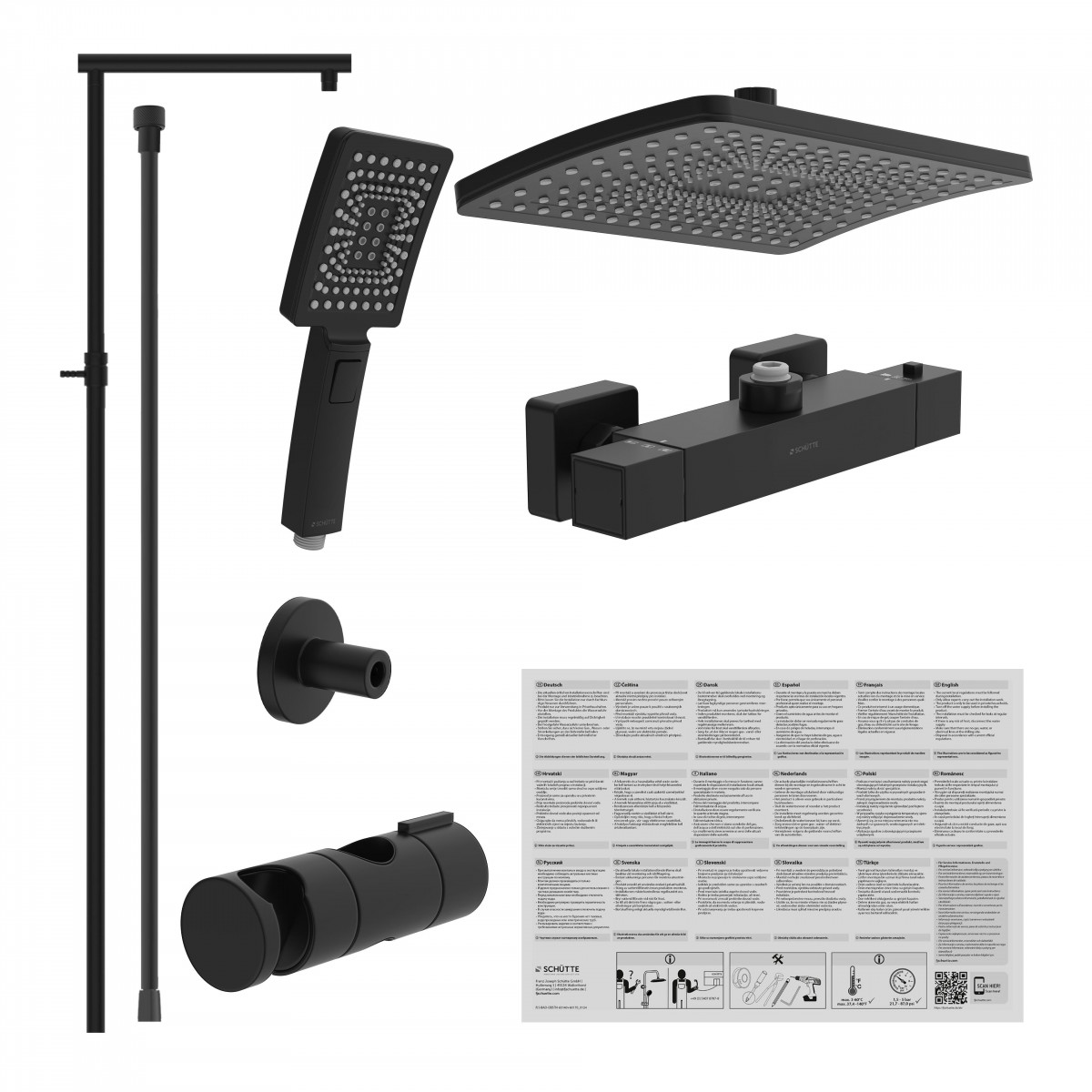 TRENTO Set douche de pluie avec Mitigeur thermostatique • Noir mat