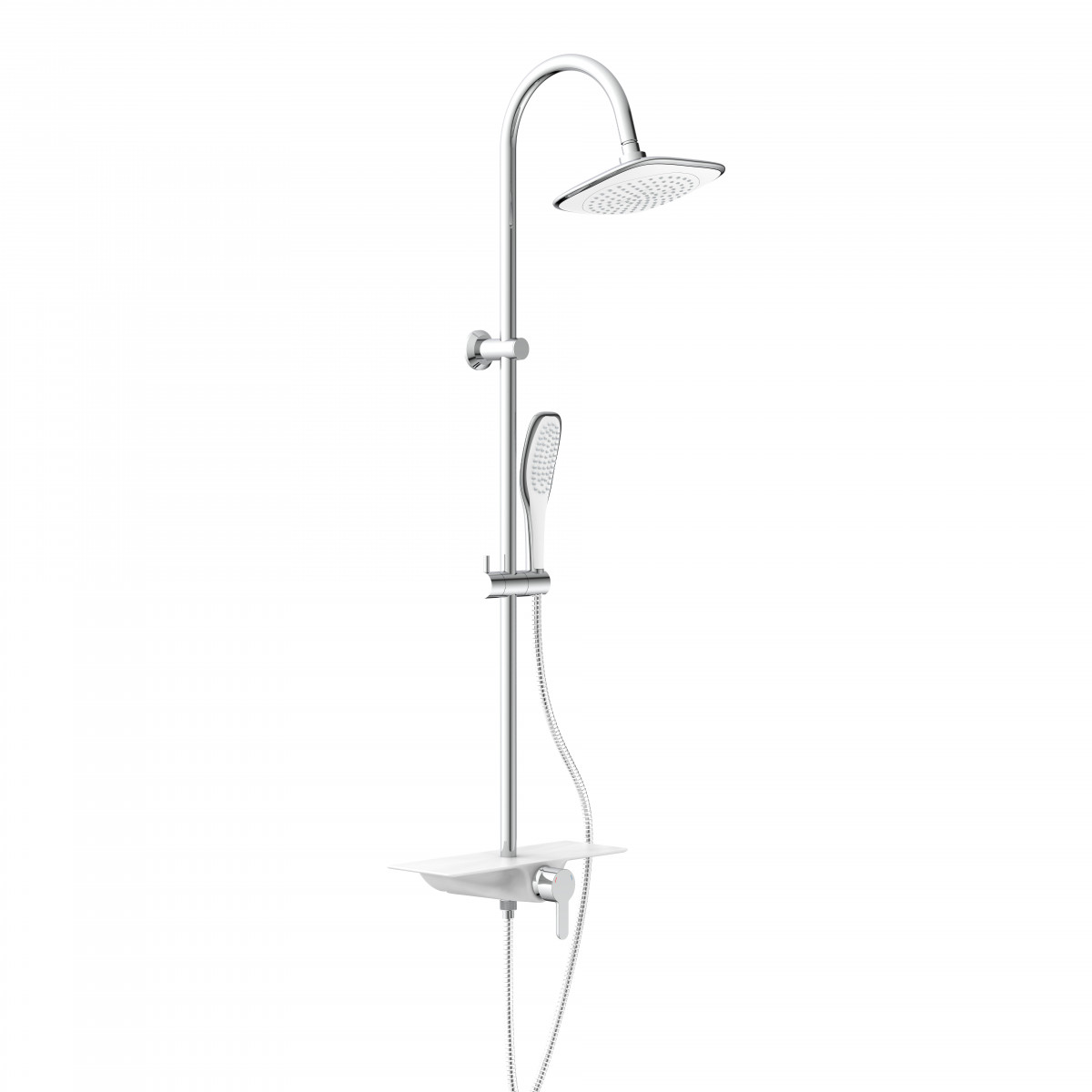 WATERWAY Overhead shower set with tray, Chrome/White