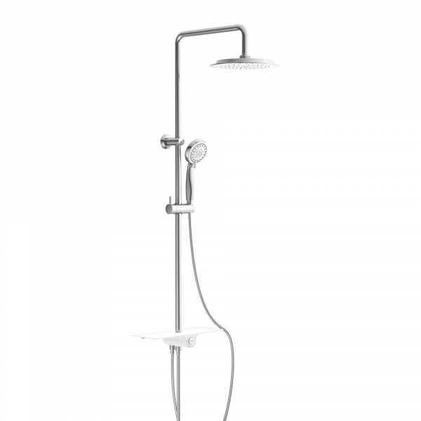 AQUASTAR Overhead shower set, chrome/ white, with tray (mid diverter)