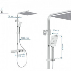 OCEAN Overhead shower set, chrome/ white, with thermostatic tray