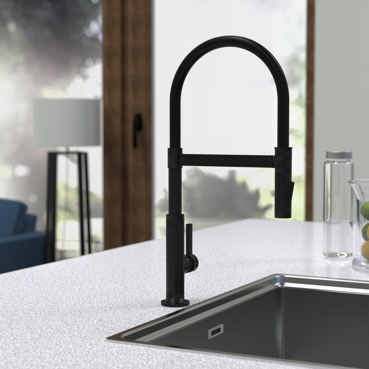 MIAMI Sink mixer, black matt, with soft-touch hose