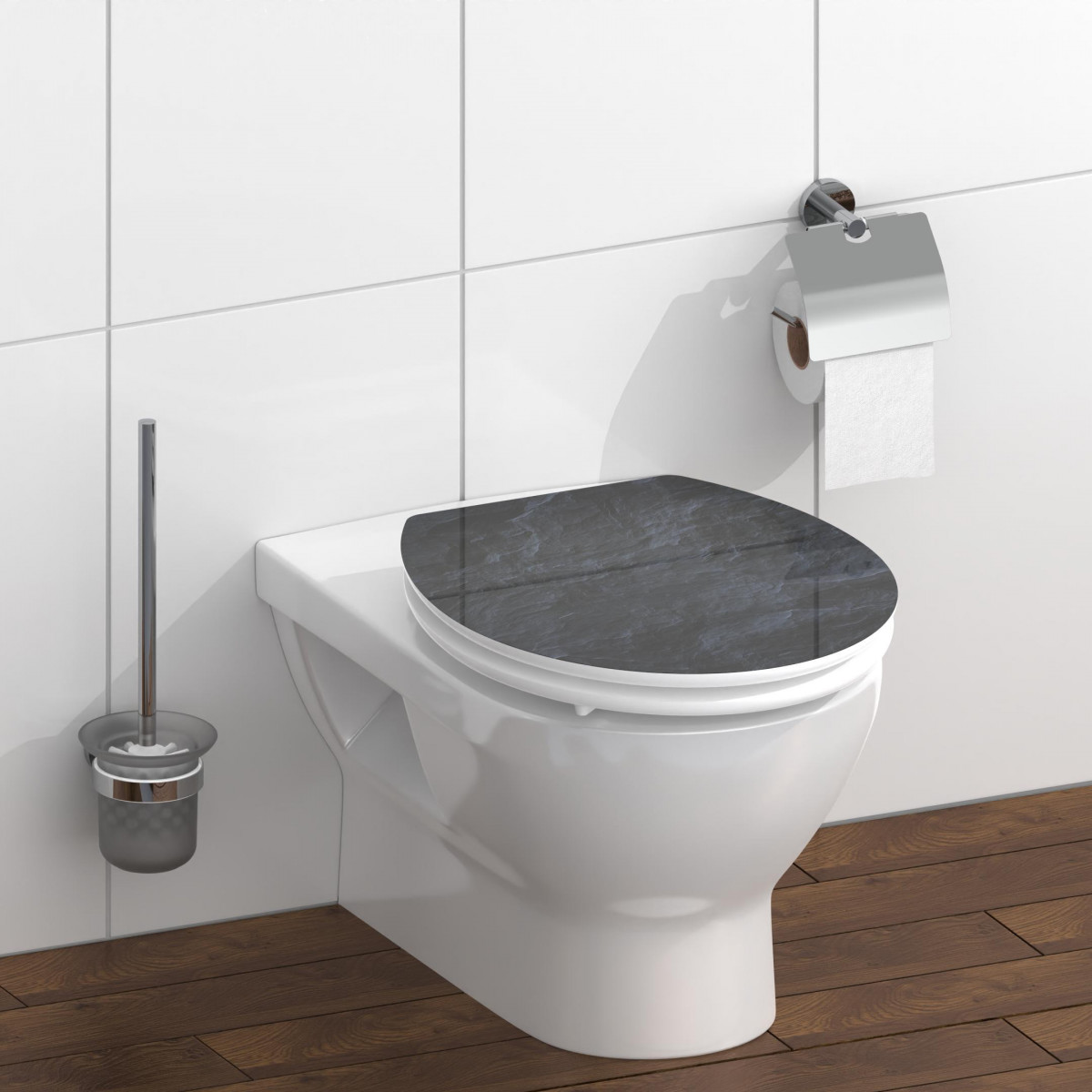 Abattant WC en MDF HG BLACK STONE avec Frein de Chute