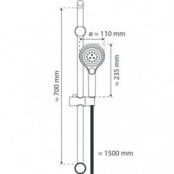 Shower rail set, chrome, adhesive