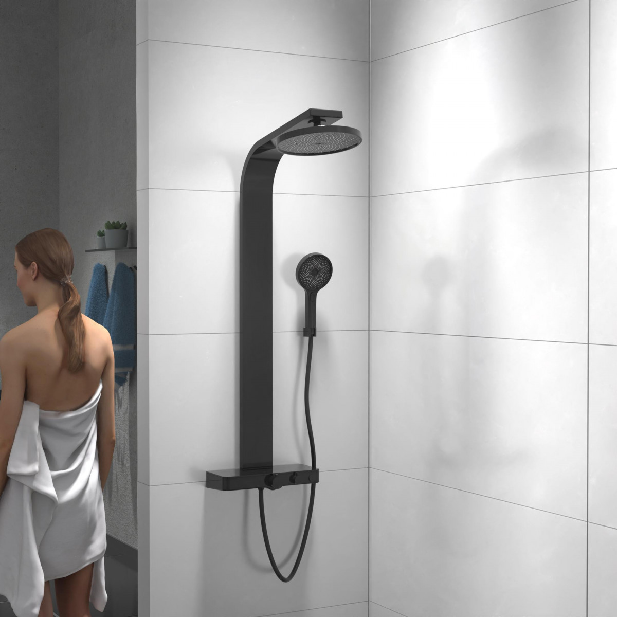 SAMOA RAIN Overhead showerset, black matt, with thermostatic tray