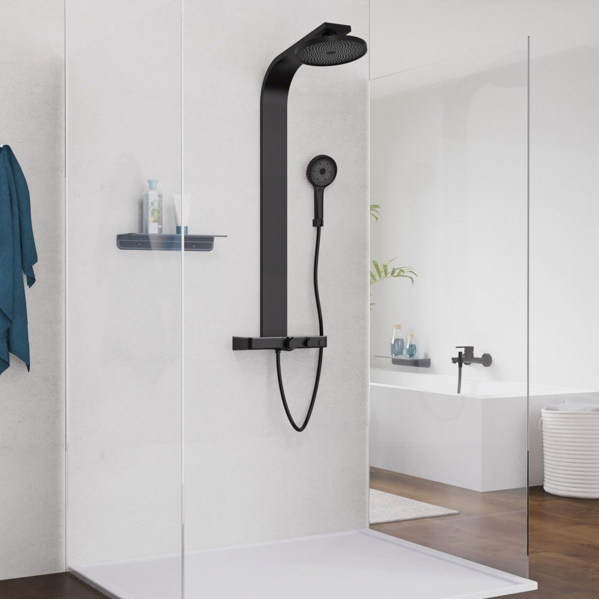 SAMOA RAIN Overhead showerset, black matt, with thermostatic tray