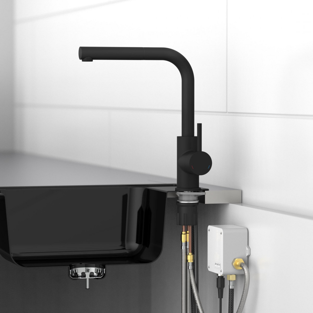 VITAL sensor sink mixer, black, matt, pull-out spout