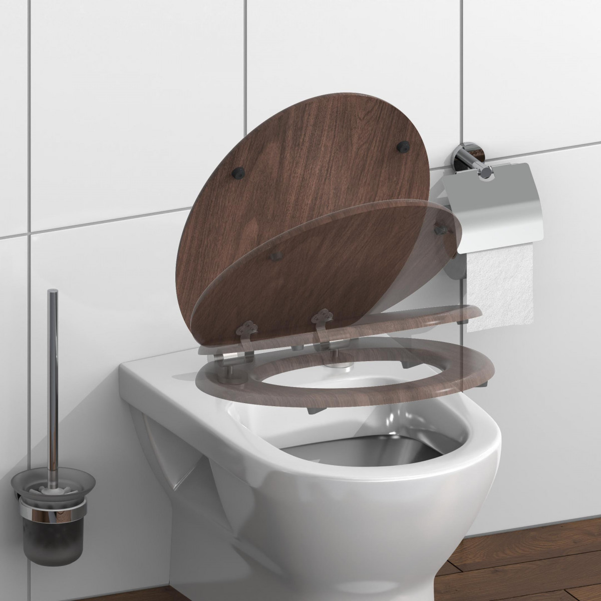 MDF WC-Bril DARK WOOD met Valrem