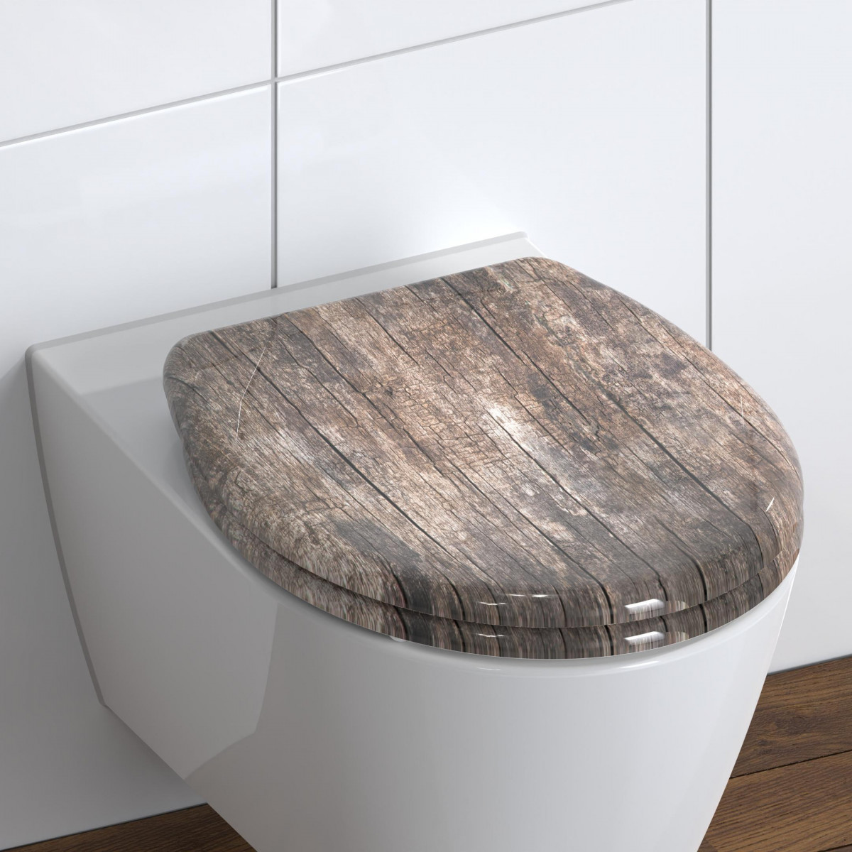 Abattant WC en Duroplast OLD WOOD avec Frein de Chute et Déclipsable