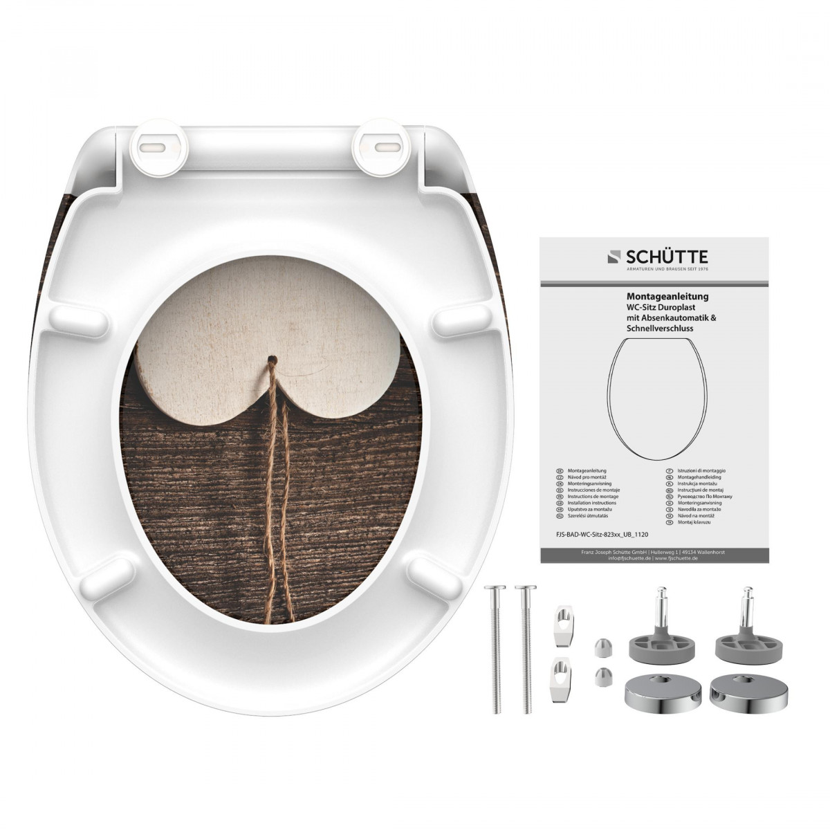 Duroplast Toilet Seat WOOD HEART with Soft Close and Quick Release