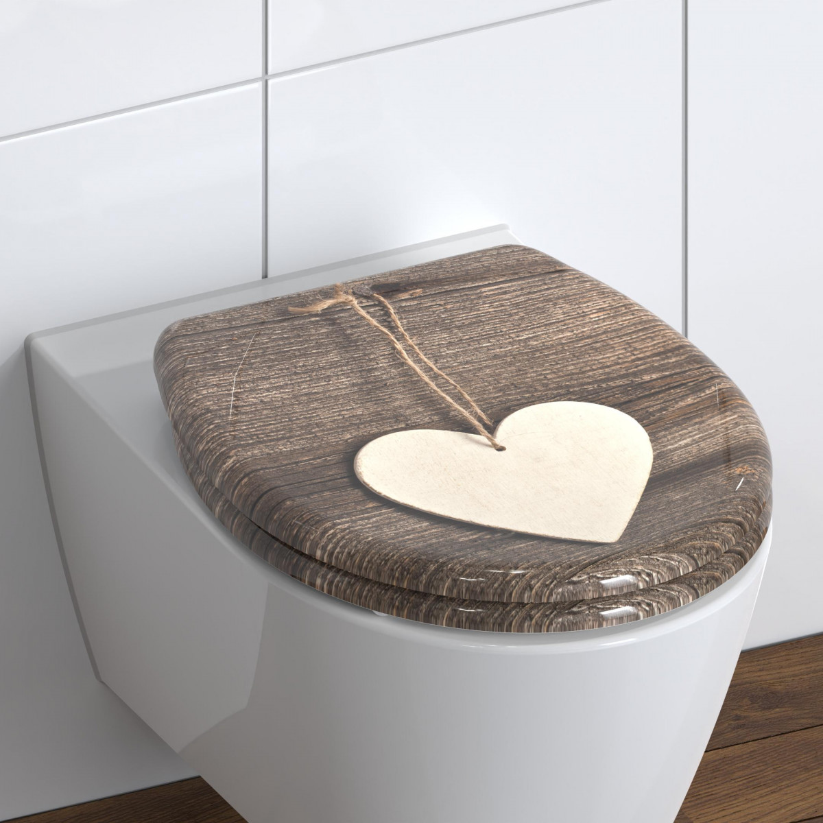 Duroplast Toilet Seat WOOD HEART with Soft Close and Quick Release