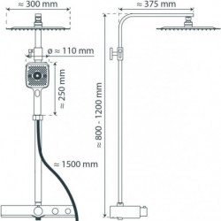 OCEAN Overhead shower set, chrome/ white, with thermostatic tray