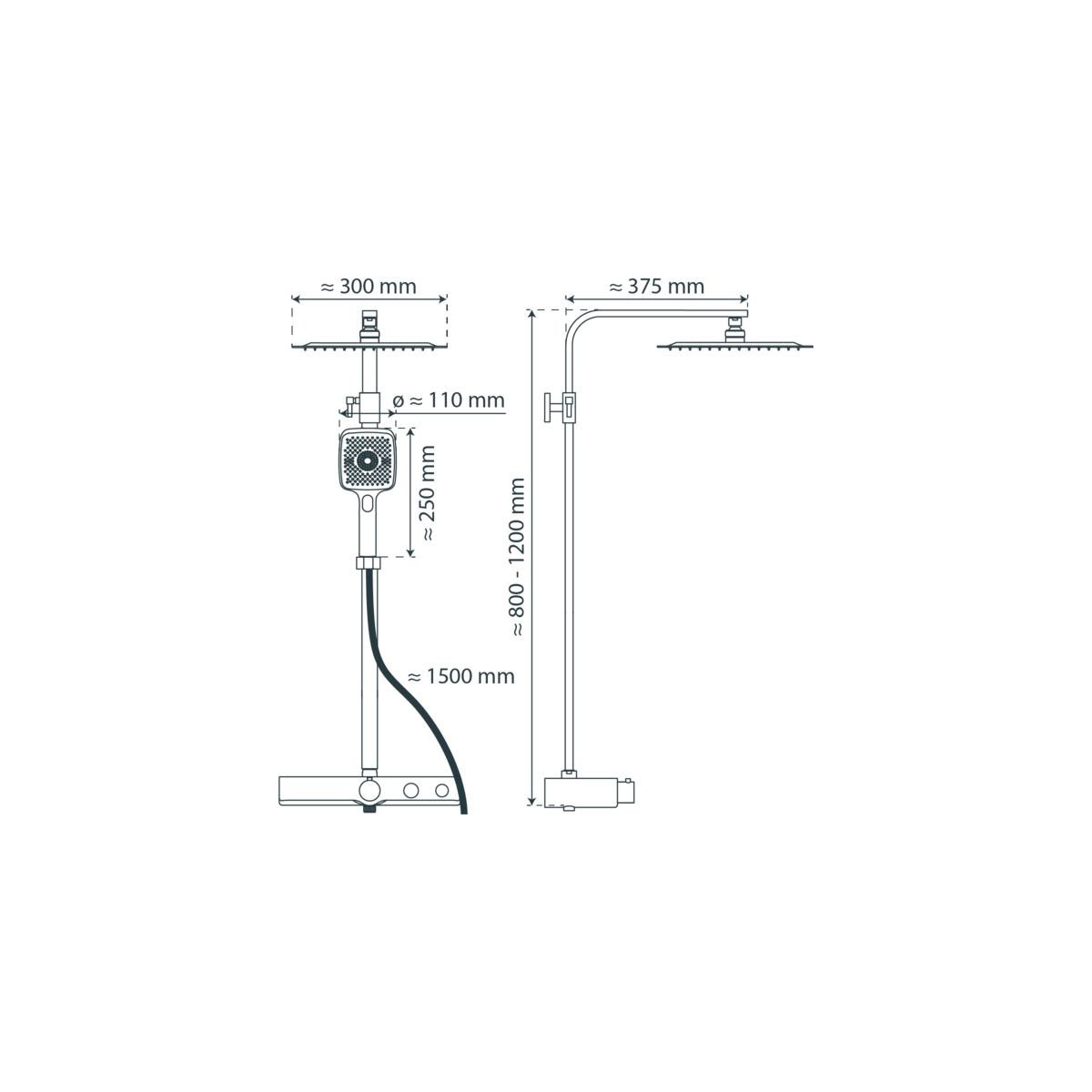 OCEAN Hoofddoucheset met thermostatische thermostaatkraan, chroom/antraciet, met planchet