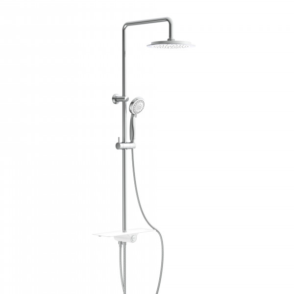 AQUASTAR Overhead shower set, chrome/ white, with tray (mid diverter)