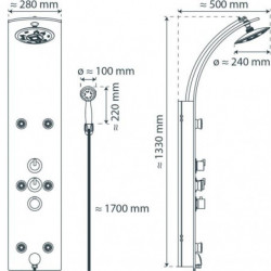 LANZAROTE Shower panel III, with thermostatic mixer, glass/ white