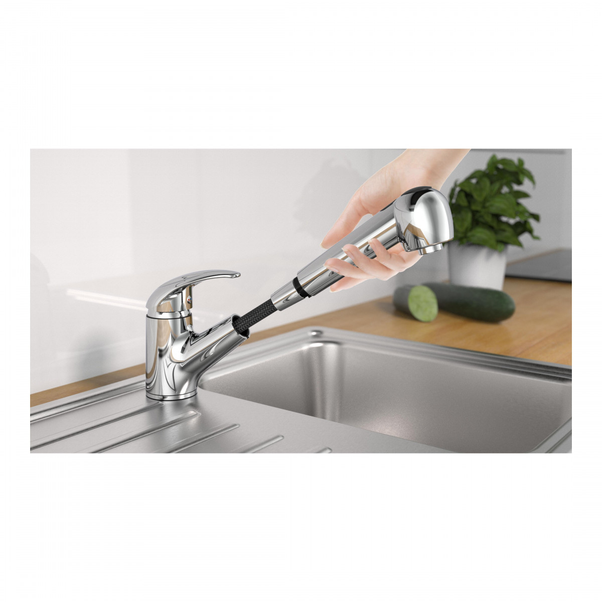 ALBATROS Sink mixer, chrome, with pull-out sprayer