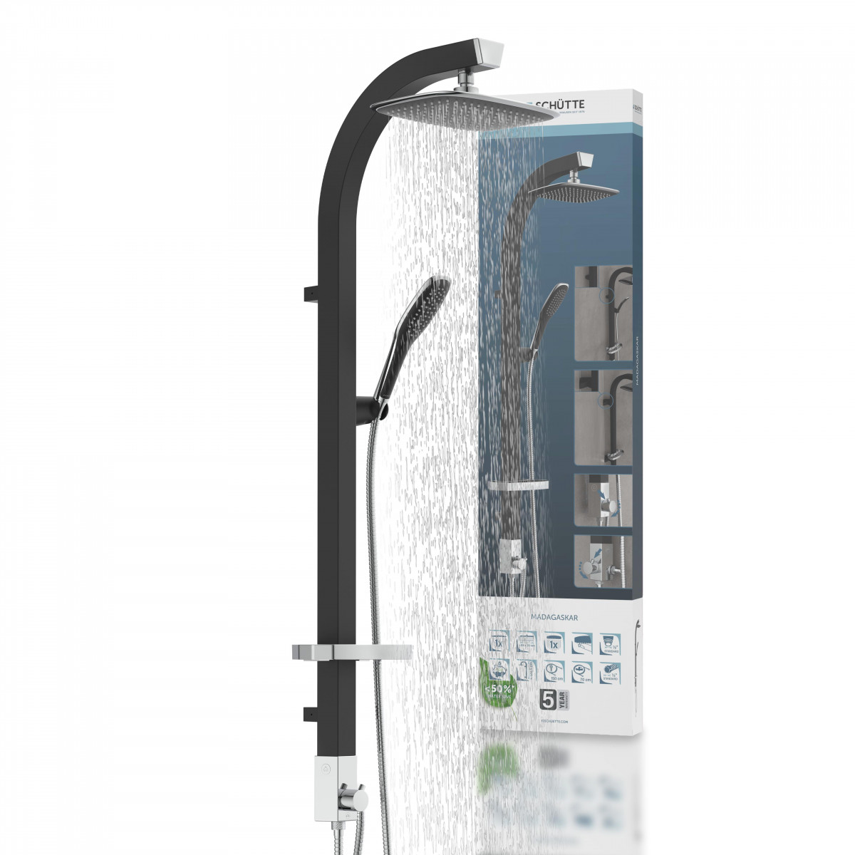 MADAGASKAR Overhead shower set, black