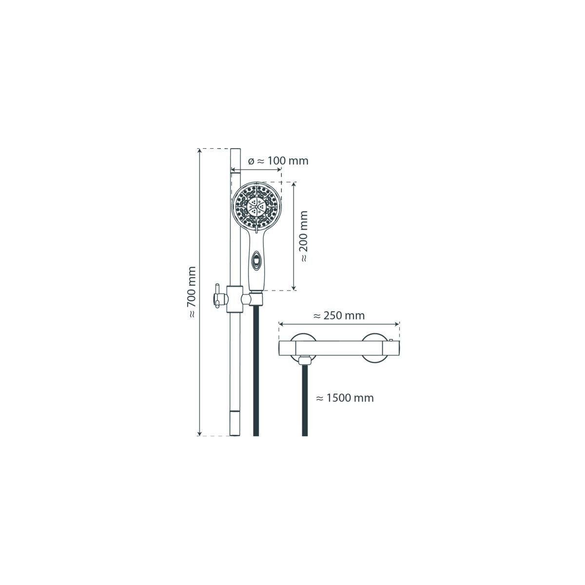 AQUA2SAVE Thermostat Duscharmatur mit Brausestangenset