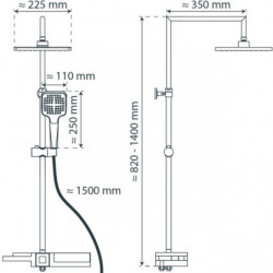 BLUEPERL Overhead shower set, chrome/ black, with tray