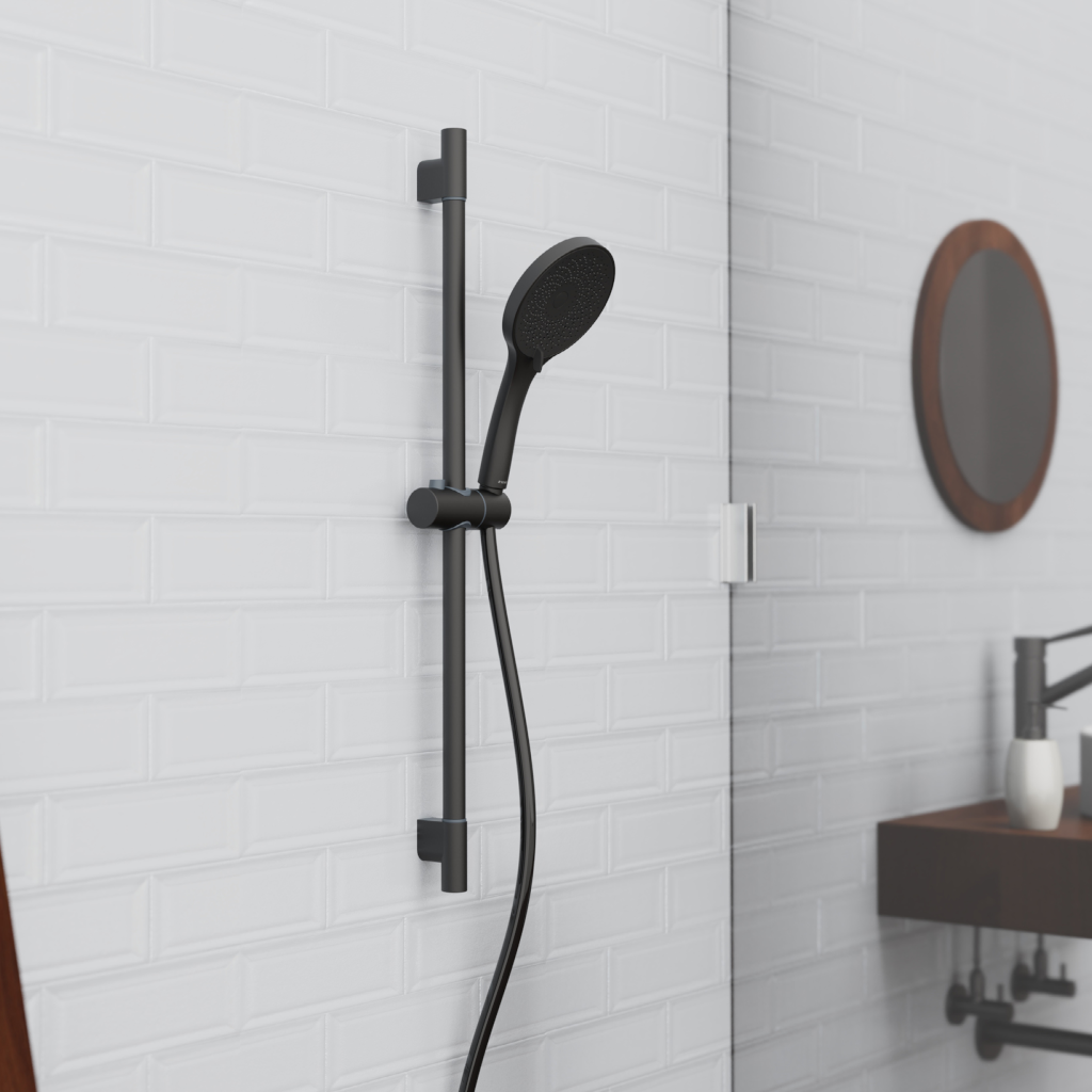 Ensemble de douche SCHÜTTE Capri avec barre dans une salle de bains blanche